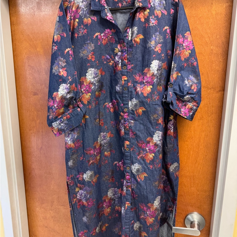 Biba Blue Floral Denim dress shirt